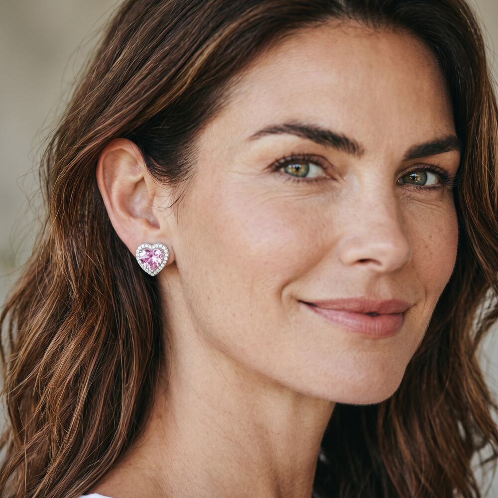 3/$25 - Pink Heart Crystal Halo Stud Earrings Clear Rhinestone Romantic Jewelry